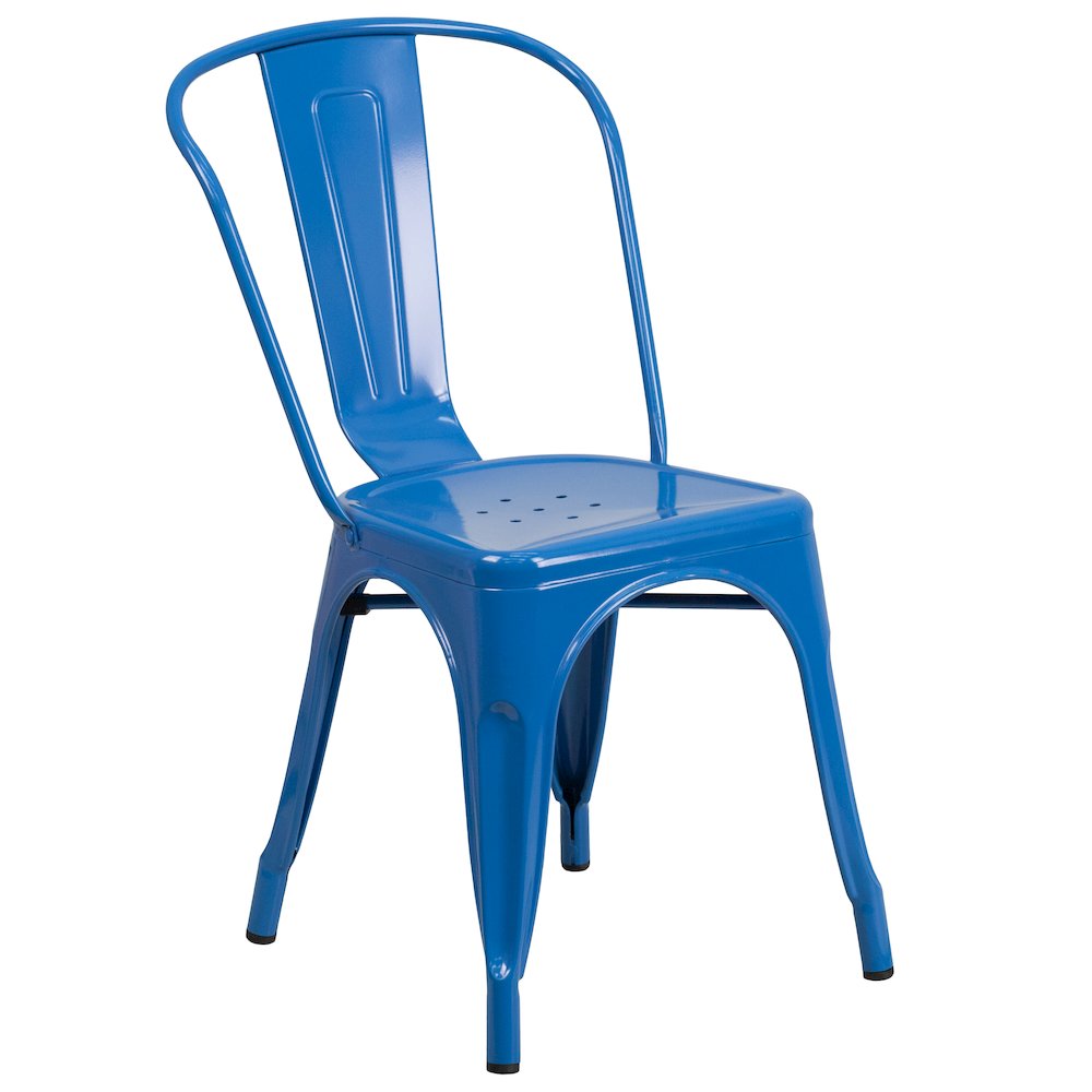 30" Round Blue Metal Indoor-Outdoor Table Set with 2 Cafe Chairs