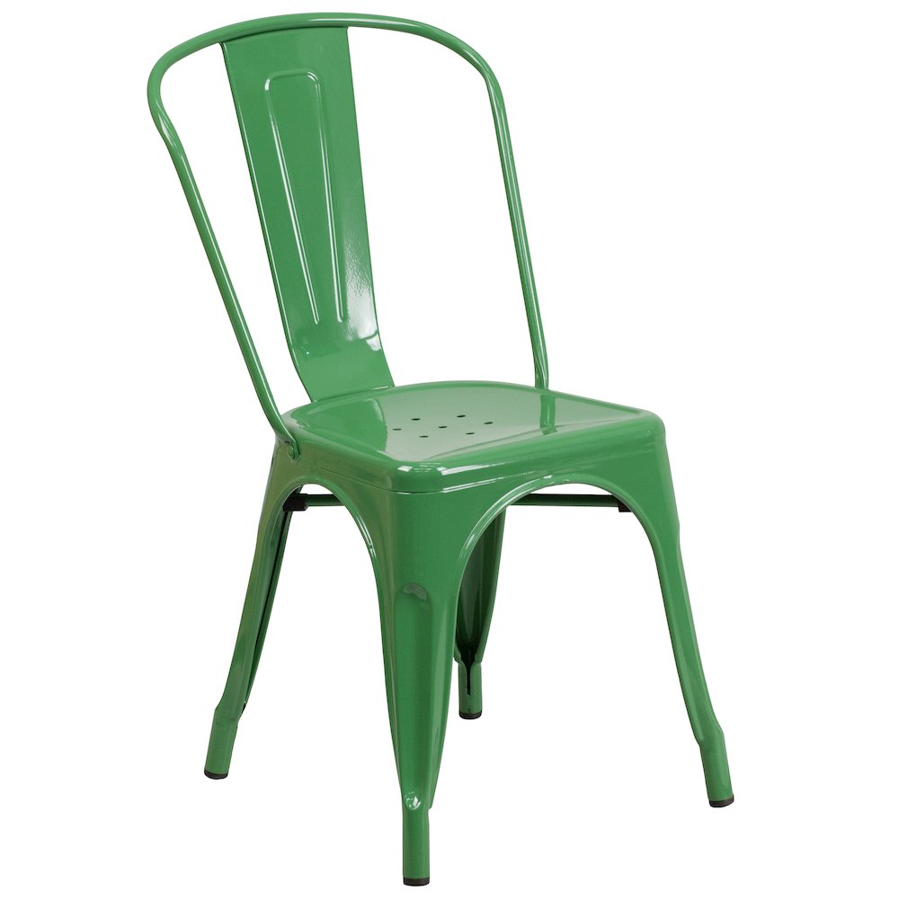 30" Round Green Metal Indoor-Outdoor Table Set with 4 Cafe Chairs