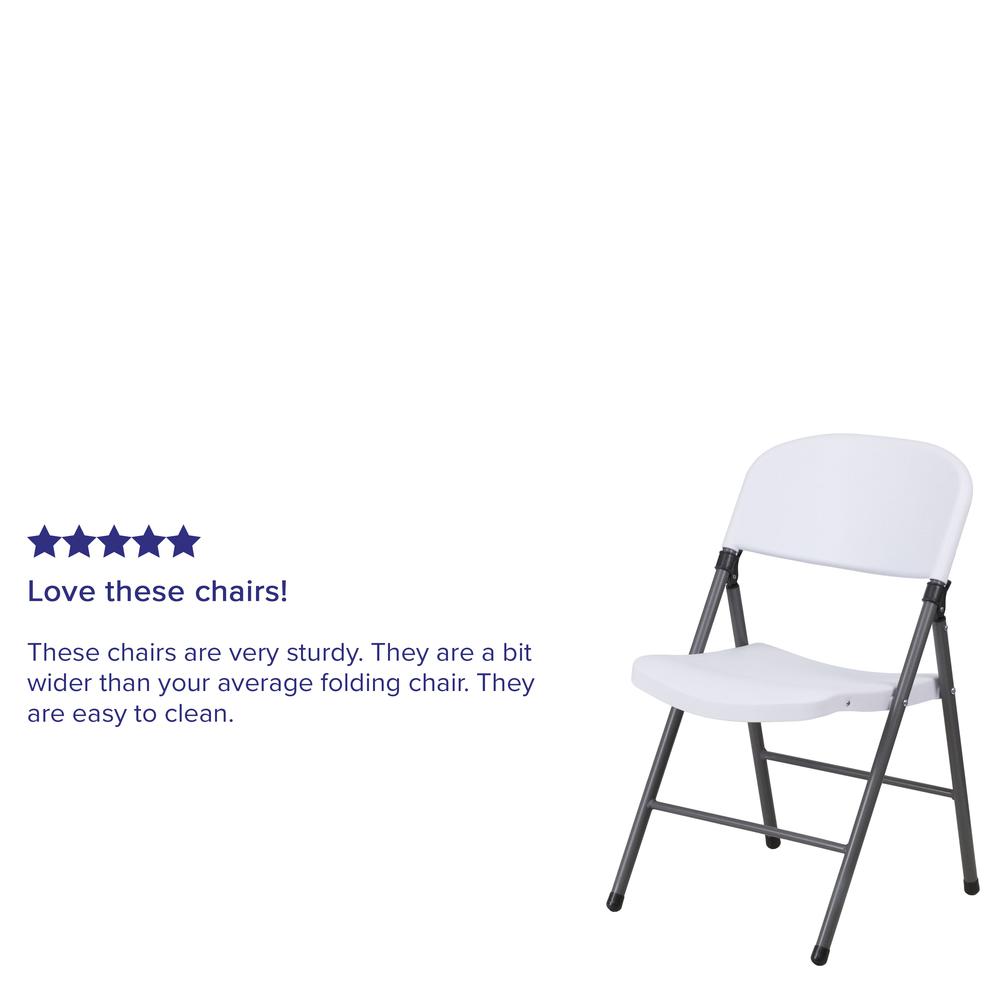 330 lb. Capacity Granite White Plastic Folding Chair with Charcoal Frame