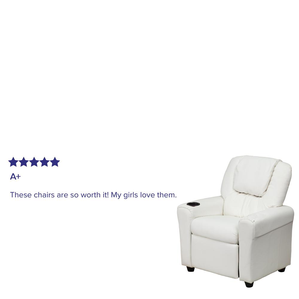 Contemporary White Vinyl Kids Recliner with Cup Holder and Headrest
