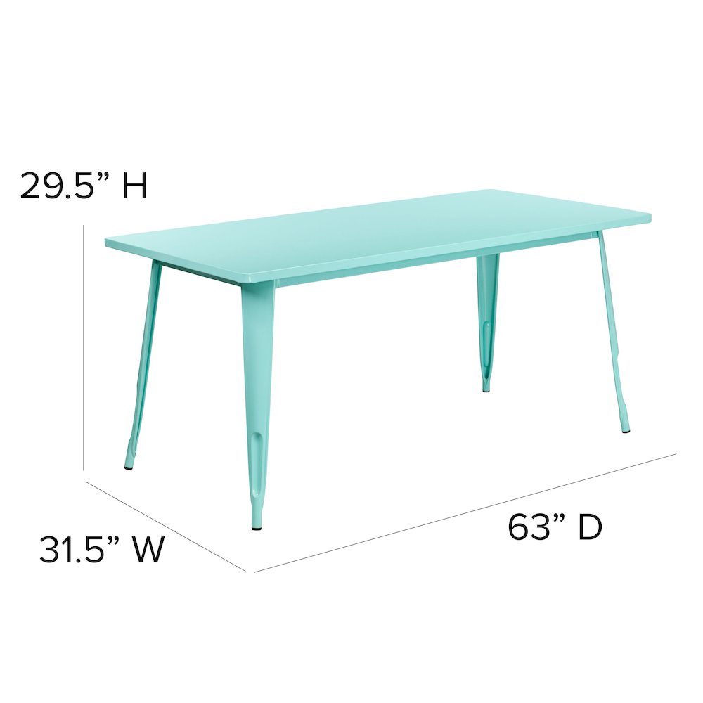 Commercial Grade 31.5" x 63" Rectangular Mint Green Metal Indoor-Outdoor Table