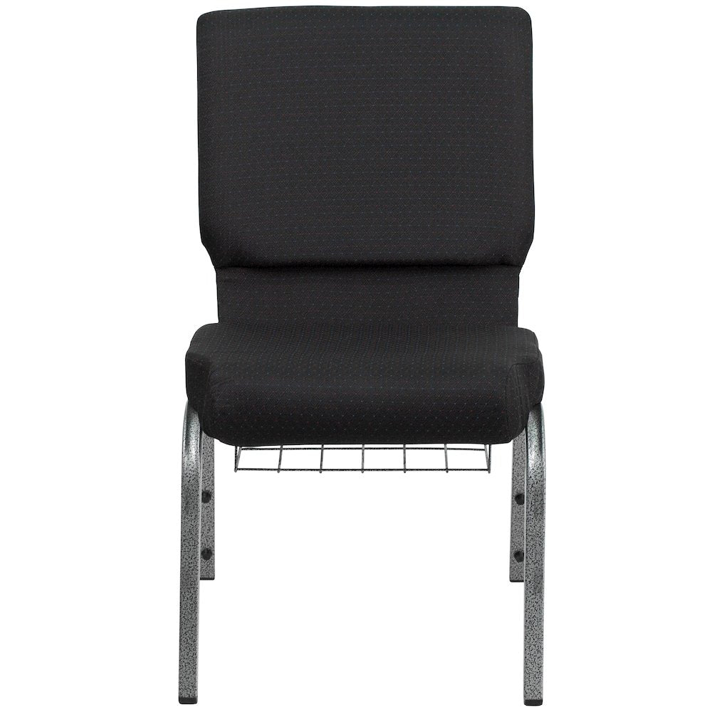 18.5''W Church Chair in Black Fabric with Cup Book Rack - Silver Vein Frame