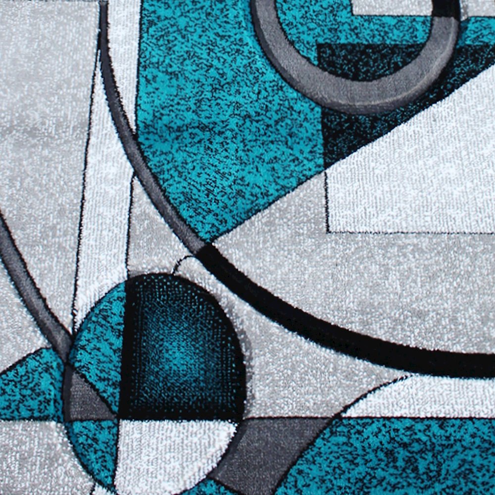 3' x 10' Turquoise Geometric Abstract Area Rug - Olefin Rug