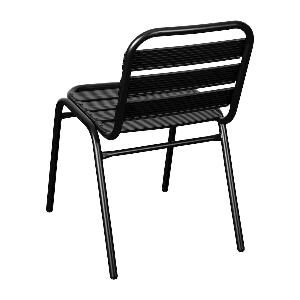 Black Metal Indoor-Outdoor Restaurant Stack Chair with Metal Triple Slat Back