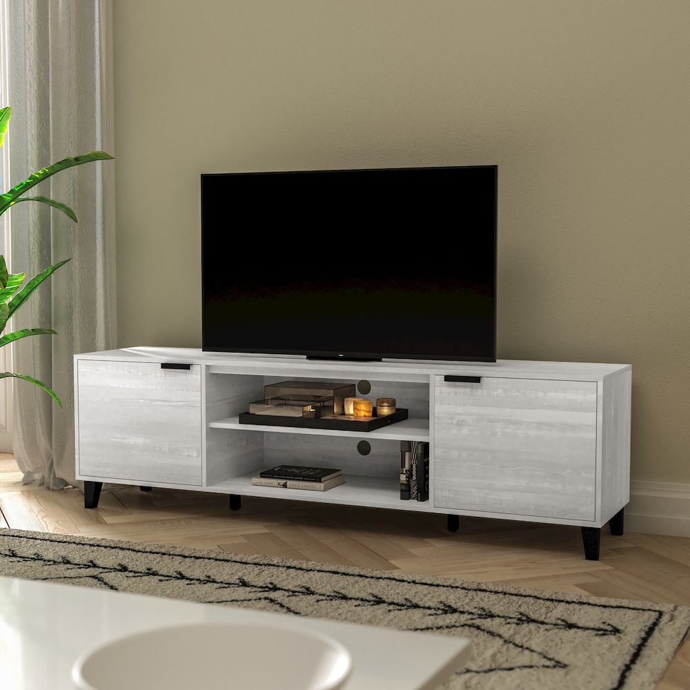 70" TV Stand for up to 60" TV's with Shelves and Dual Storage Compartments, Gray