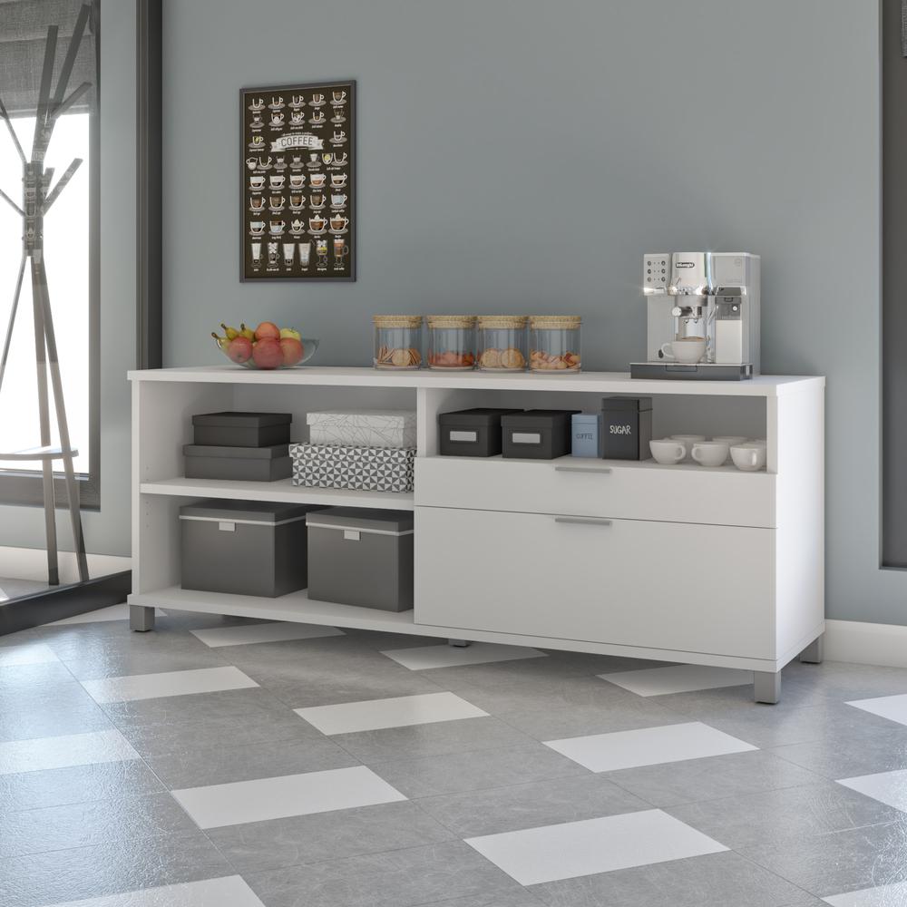 Bestar Pro-Linea 72W Credenza with 2 Drawers , White
