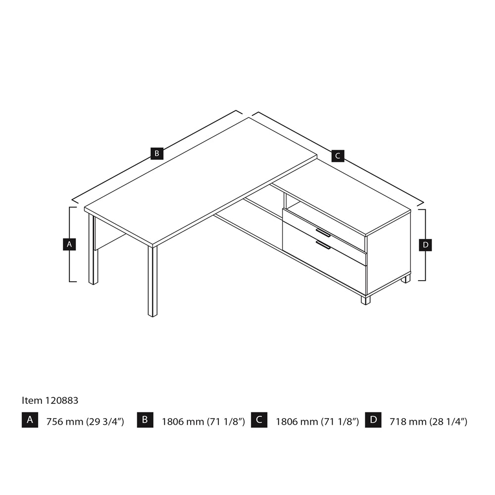 72W L-Shaped Desk with Metal Legs