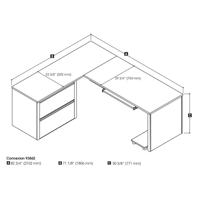 72W L-Shaped Desk with Lateral File Cabinet