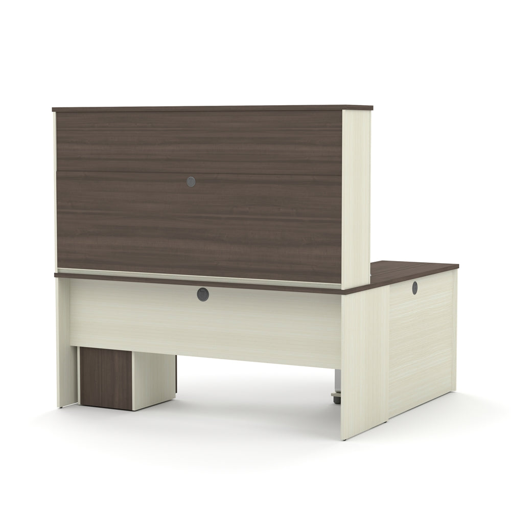 Modern L-Shaped Office Desk with Two Pedestals and Hutch