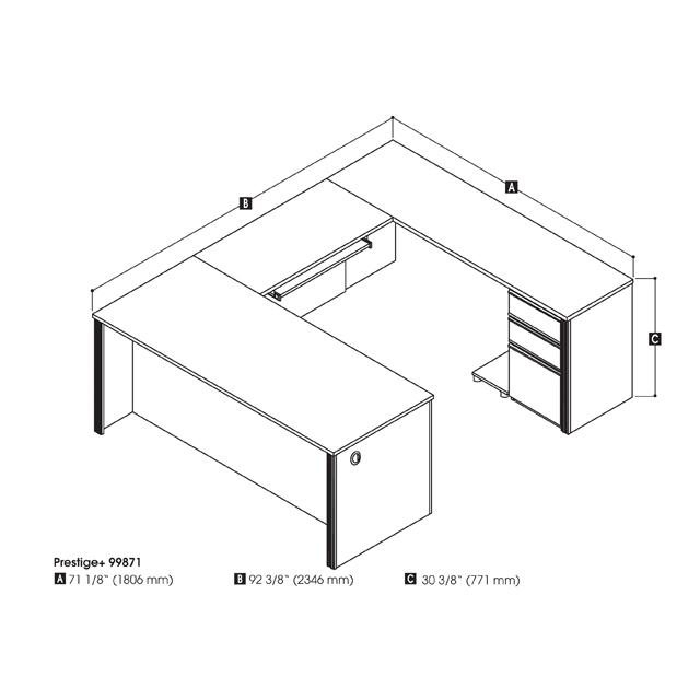 72W U-Shaped Executive Desk with Pedestal
