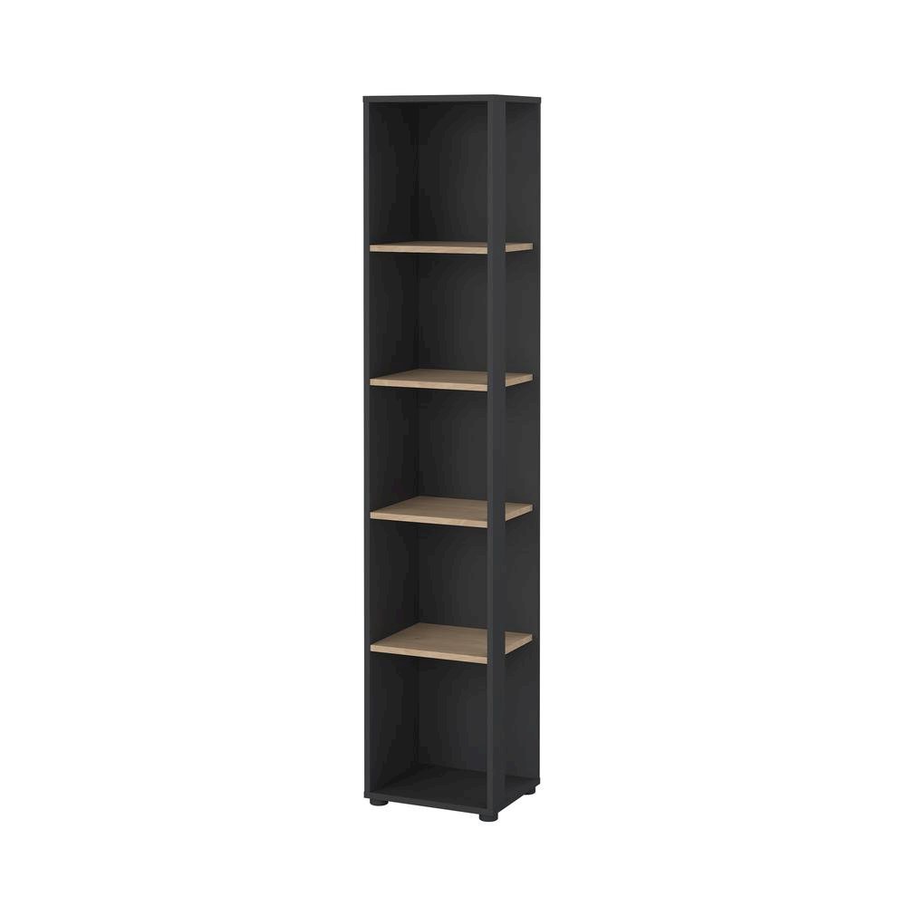Gray 5-Shelf Bookcase with Fixed Shelves for Living Room or Office