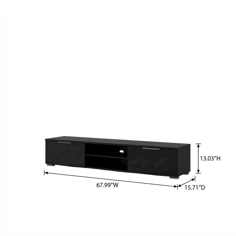 Black Matte TV Stand with 2 Drawers and 1 Shelf for Living Room