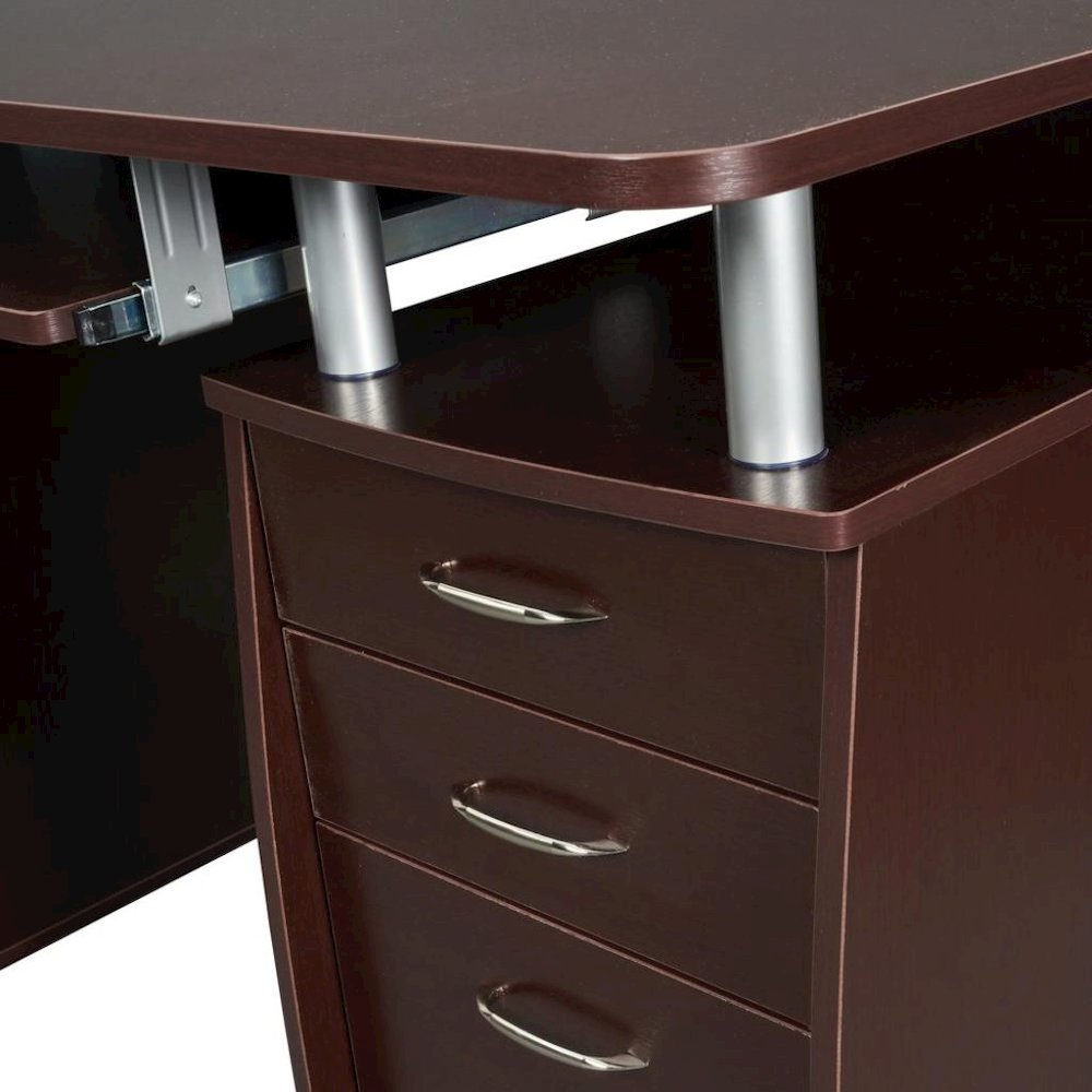 Brown Home Office Desk with Storage 2 Drawers, Keyboard Shelf, 2 Cabinets