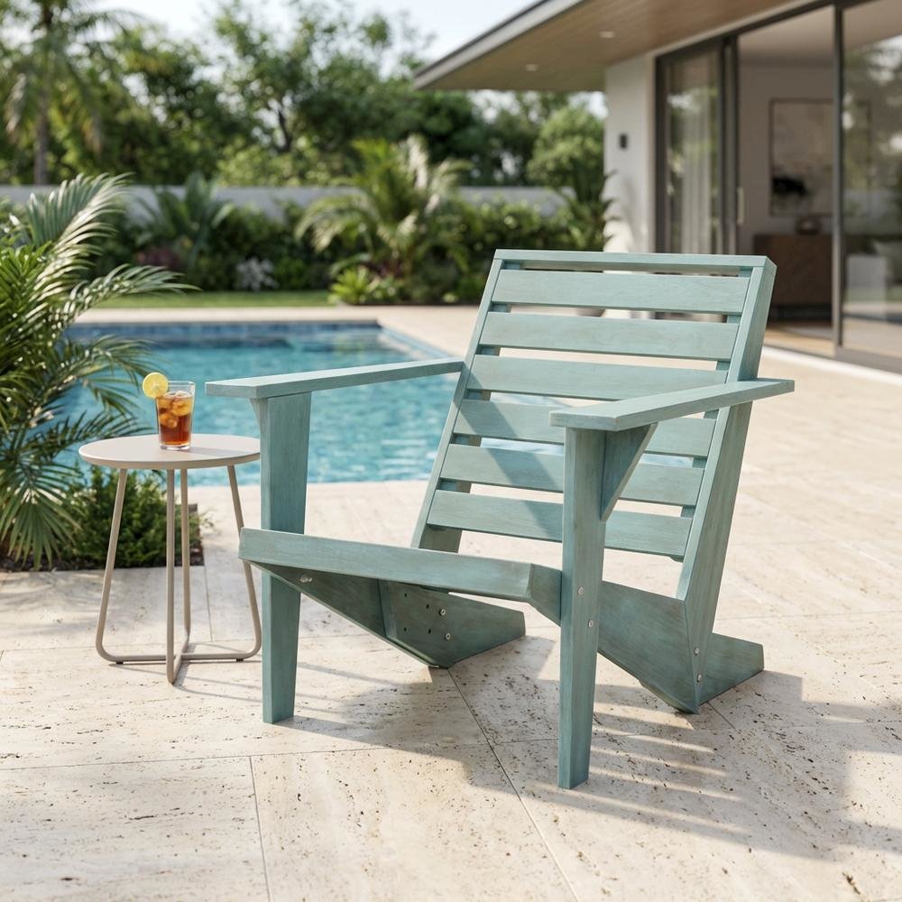 Blue Adirondack Chair With Stained Finish And Durable Acacia Construction