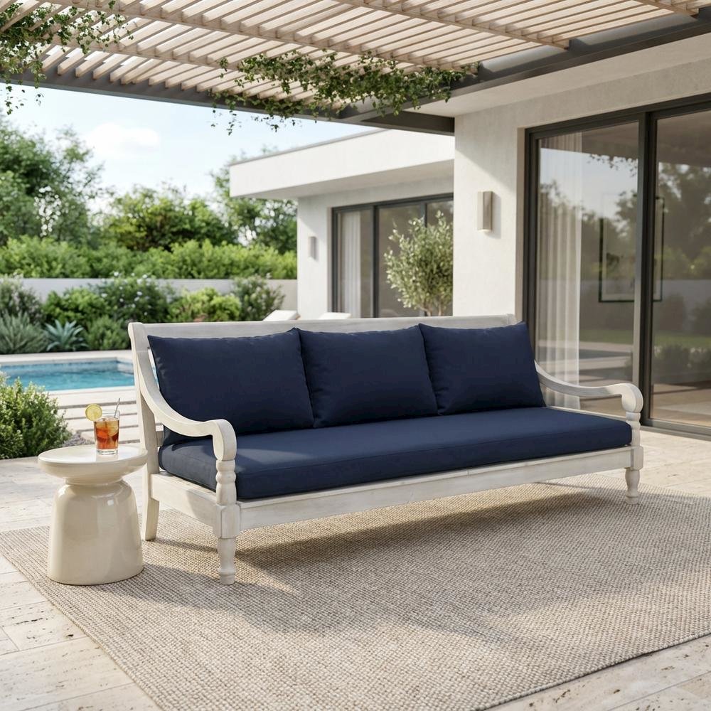 Outdoor Daybed With Silver Steel Frame And Polyester Upholstery