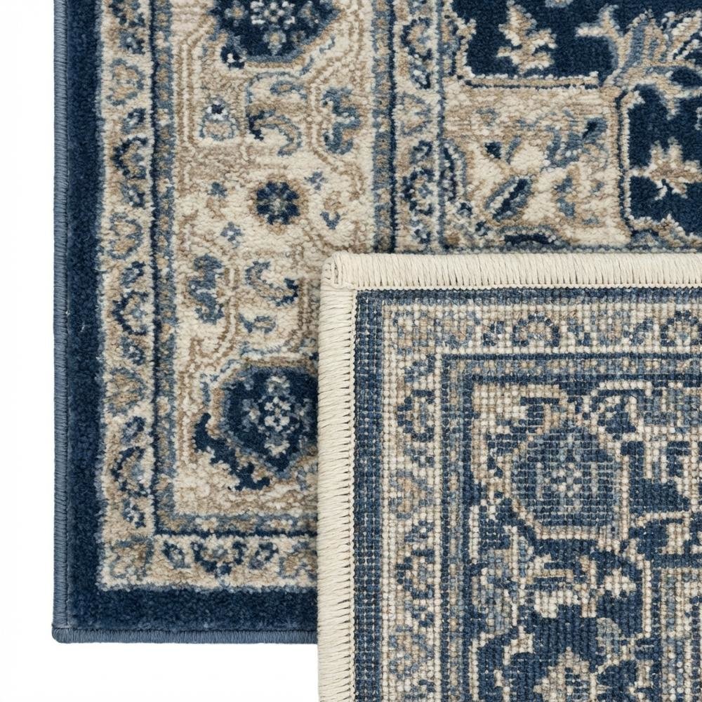 Navy and Creme Area Rug with Jute Backing and Power Loomed Construction