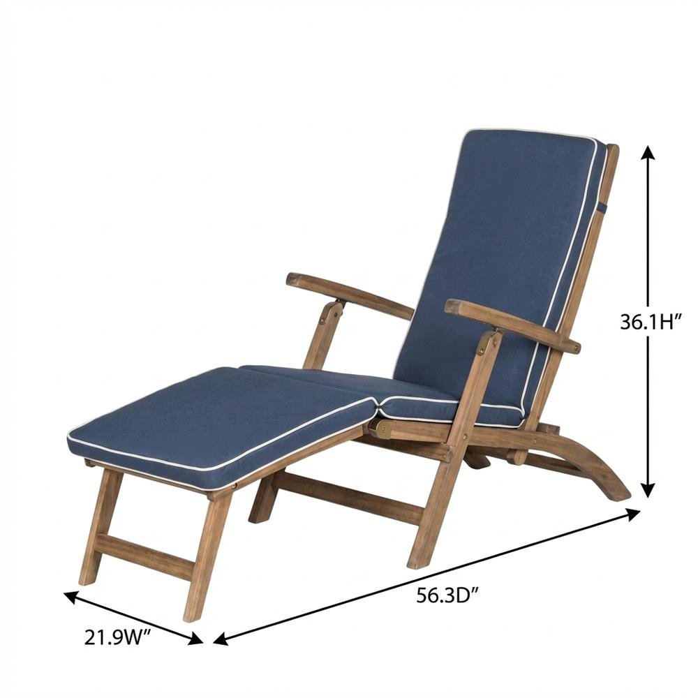 Outdoor Lounge Chair In Finished Acacia, Foam-Filled Seat, Galvanized Steel