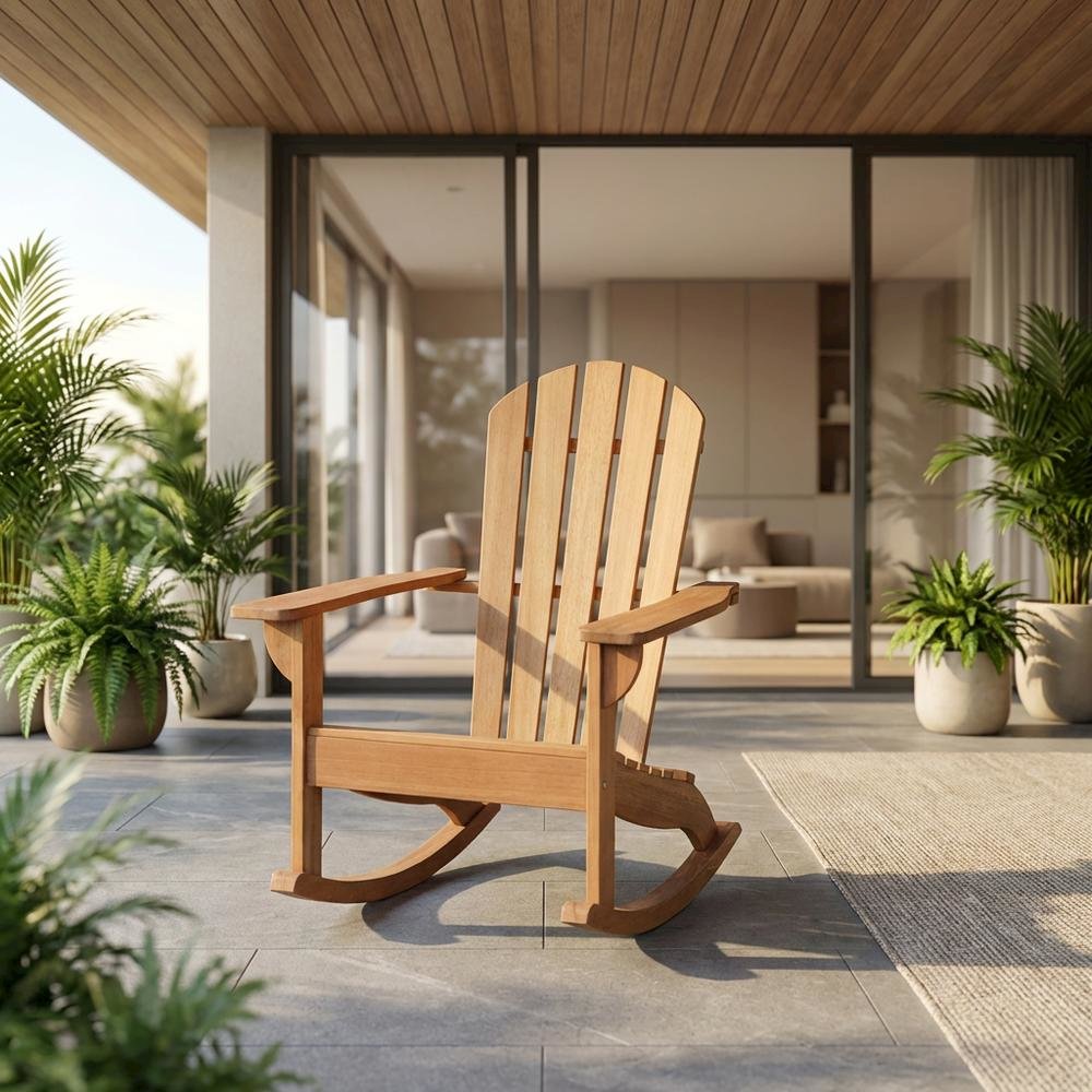 Eucalyptus Rocking Chair In Efficacious Finish With Galvanized Steel Frame