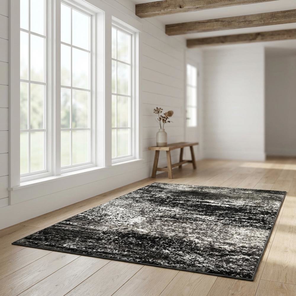 Gray and Black Area Rug with Power Loomed Polypropylene Pile for Accent Spaces