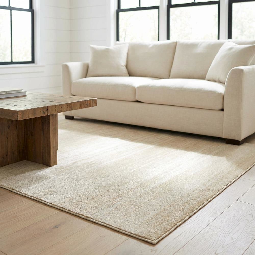 Cream and champagne area rug with polypropylene pile, power loomed