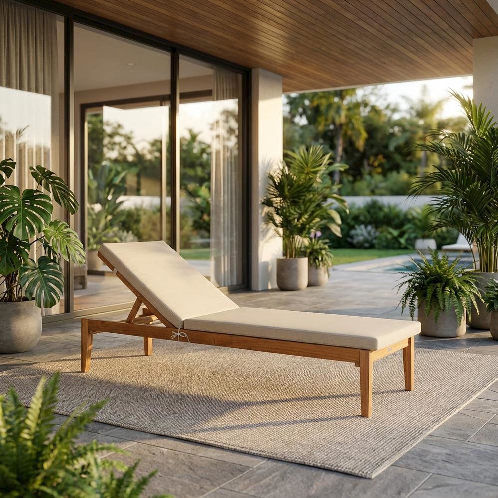 Outdoor Sunlounger with Brass Metal Frame and Polyester Cushion