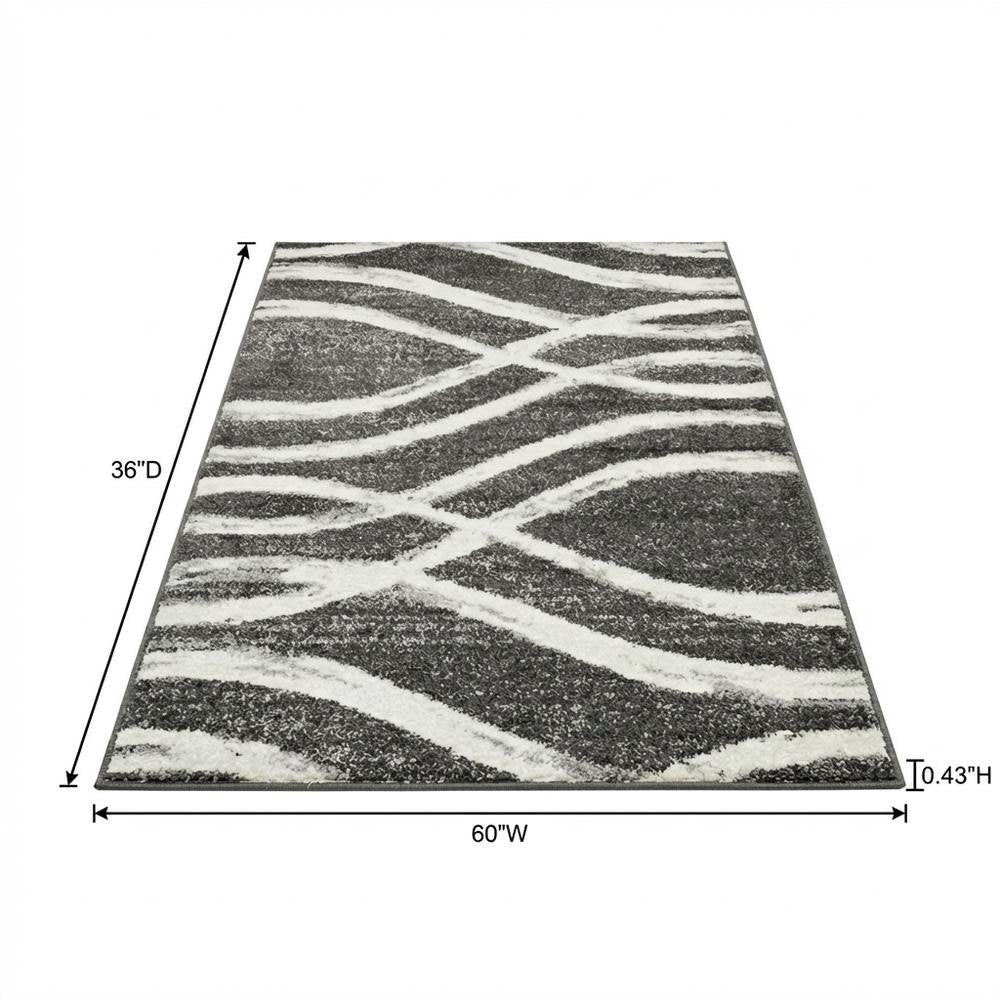 Charcoal and Ivory Area Rug, Power Loomed Polypropylene Pile, Small Rectangle