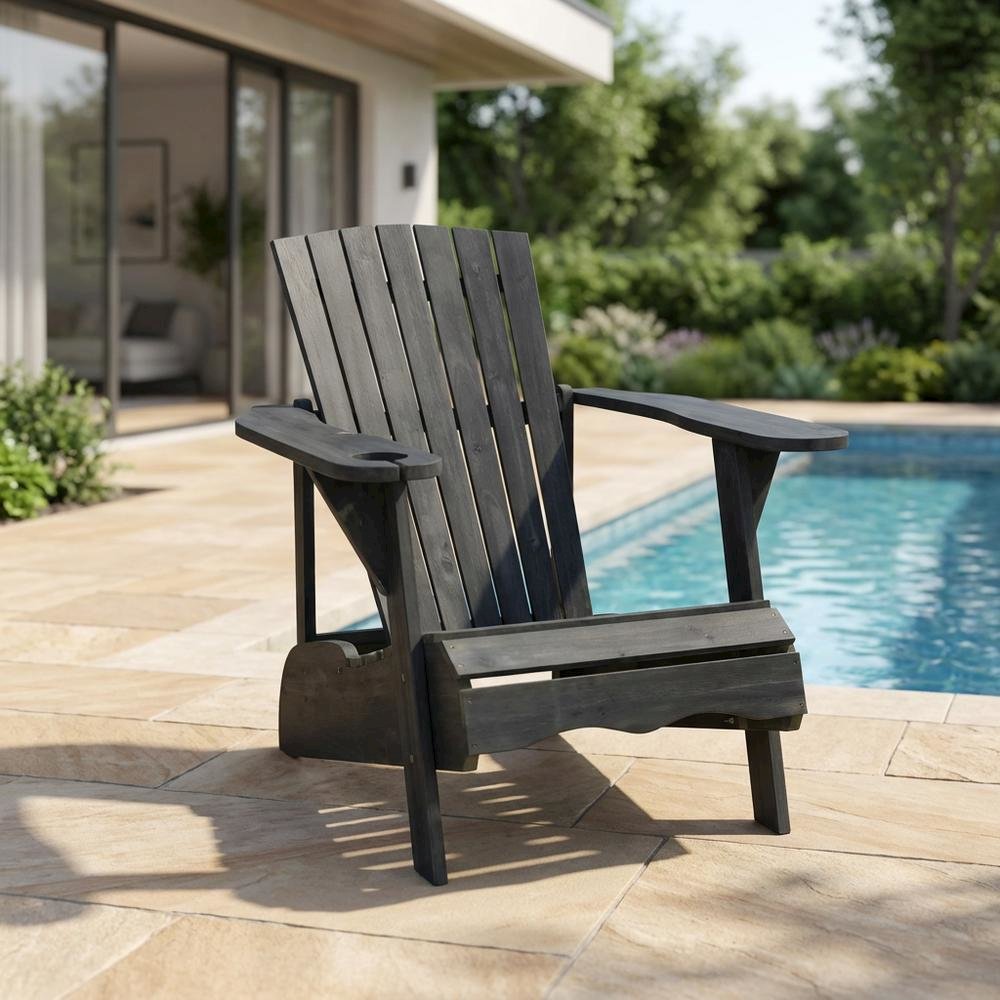Dark Slate Grey Acacia Wood Adirondack Chair With Silver Metal Accents