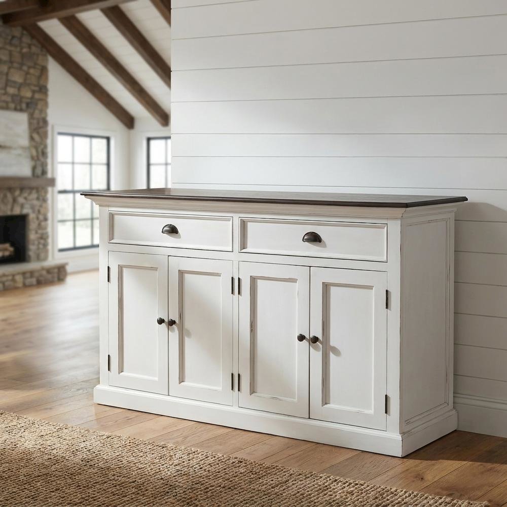 Mahogany Veneer Kitchen Buffet with 4-Door, 2-Drawer Distressed Sideboard