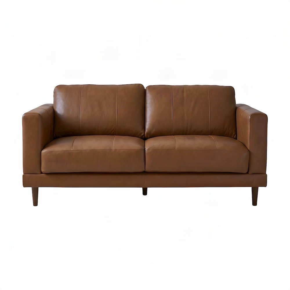 Leather Upholstered Transitional Loveseat Sofa, Small Love Seat, Tan