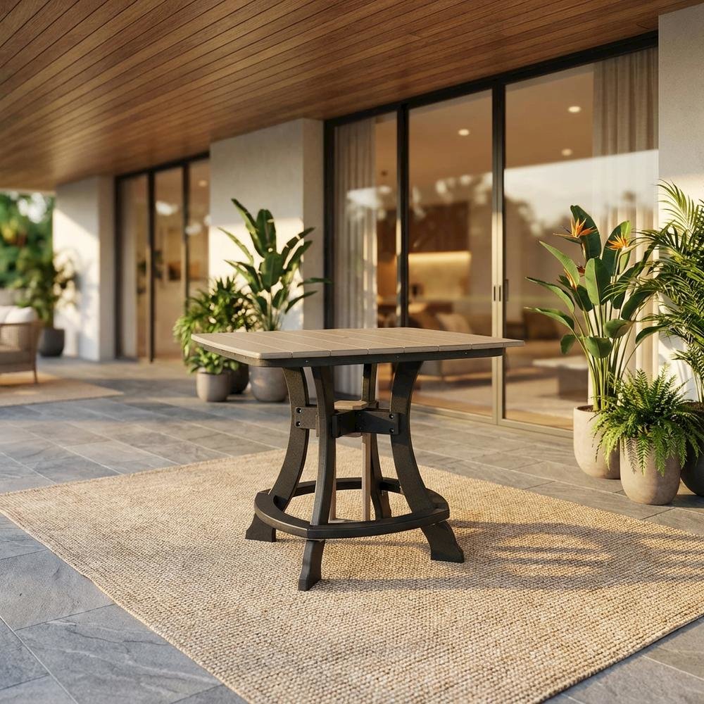 Black Base Square Outdoor Dining Table With Black Base For Patio Use
