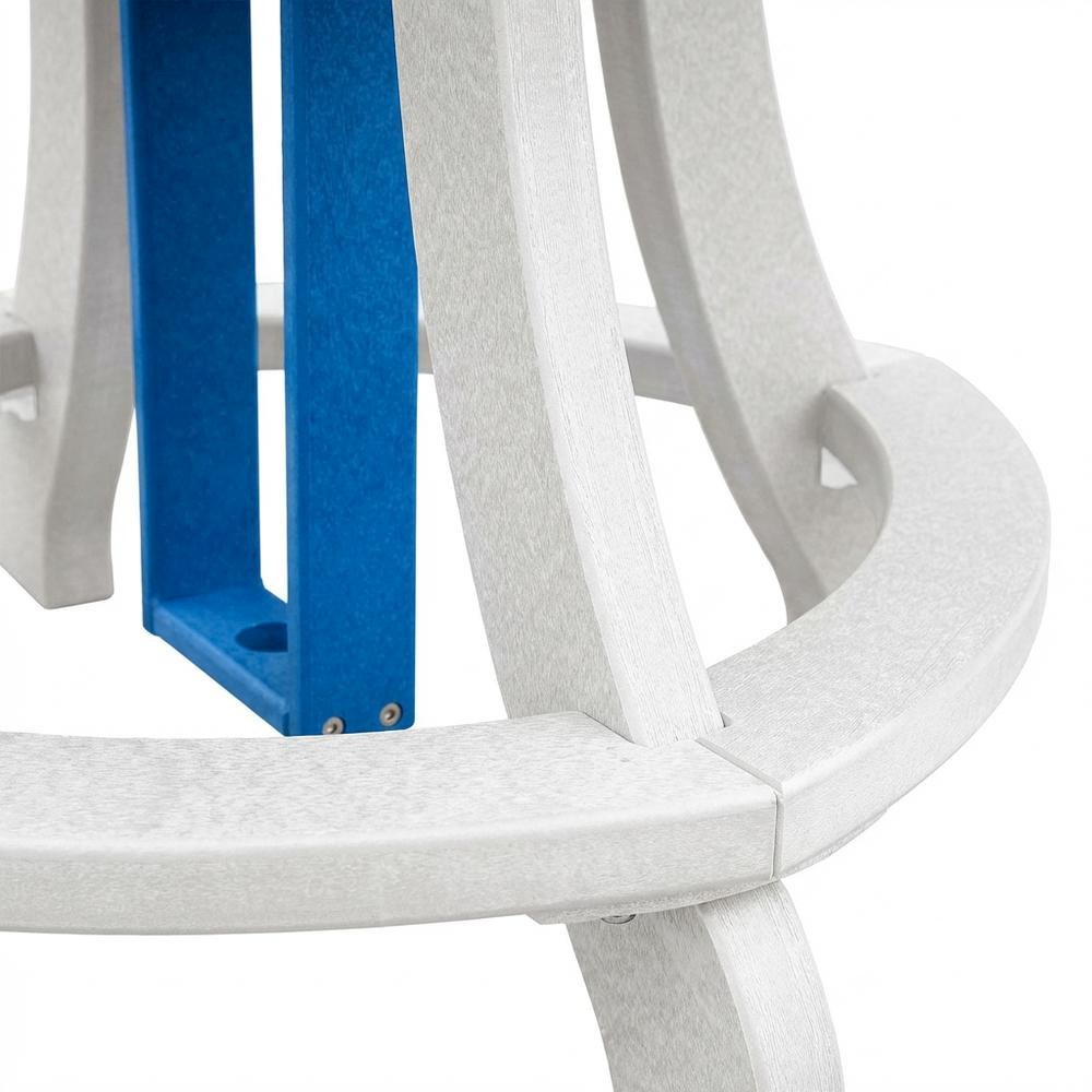 Blue Polyethylene Outdoor Dining Table With White Base, 44-Inch Round Design