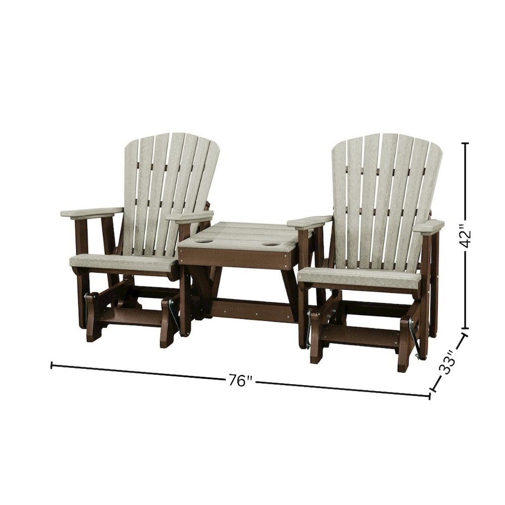 Double Glider Bench with Table, Weatherwood Brown, Heavy Duty Poly