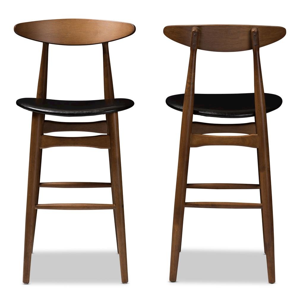 Leather Upholstered Walnut Finished Bar Stool (Set of 2)