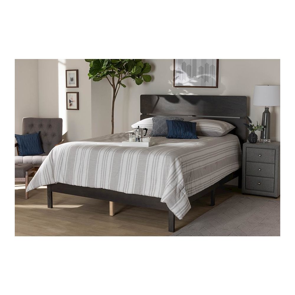 Anthony Modern and Contemporary Dark Grey Oak Finished Wood Queen Size Panel Bed