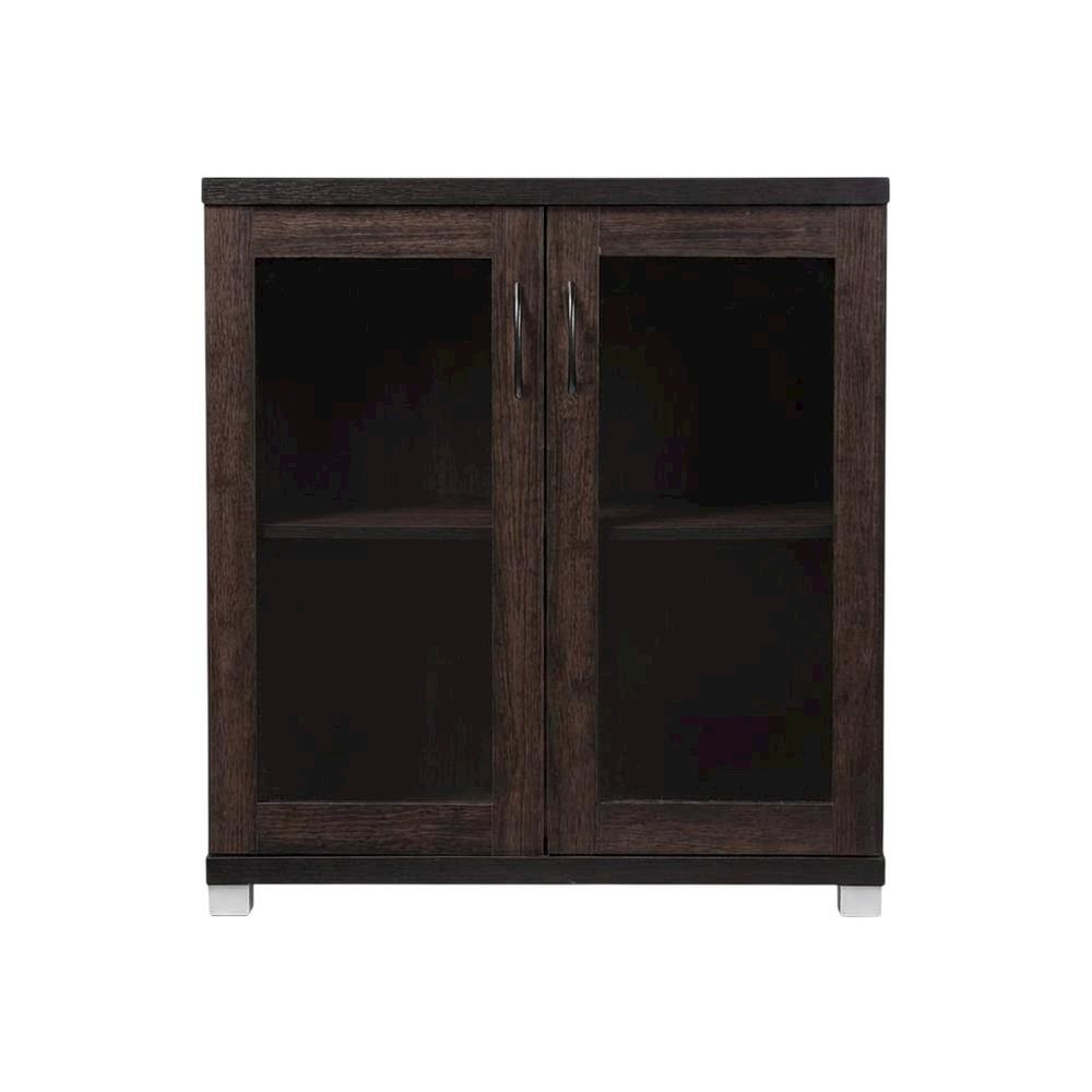 Dark Brown Sideboard Storage Cabinet With Glass Doors For Contemporary Living