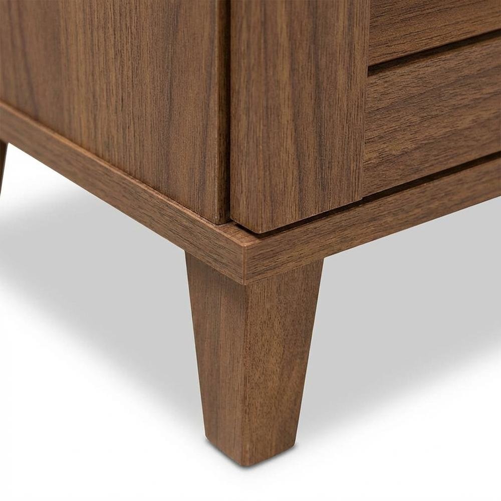 Contemporary Walnut Finish Shoe Storage Cabinet with 11 Shelves and Drawer