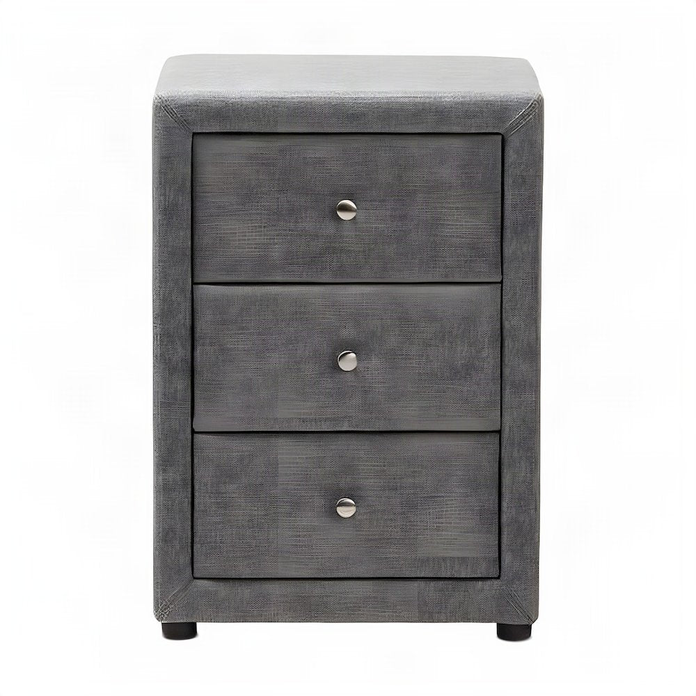Fabric-Upholstered Nightstand with 3-Drawer Storage, Bedside Table, Grey