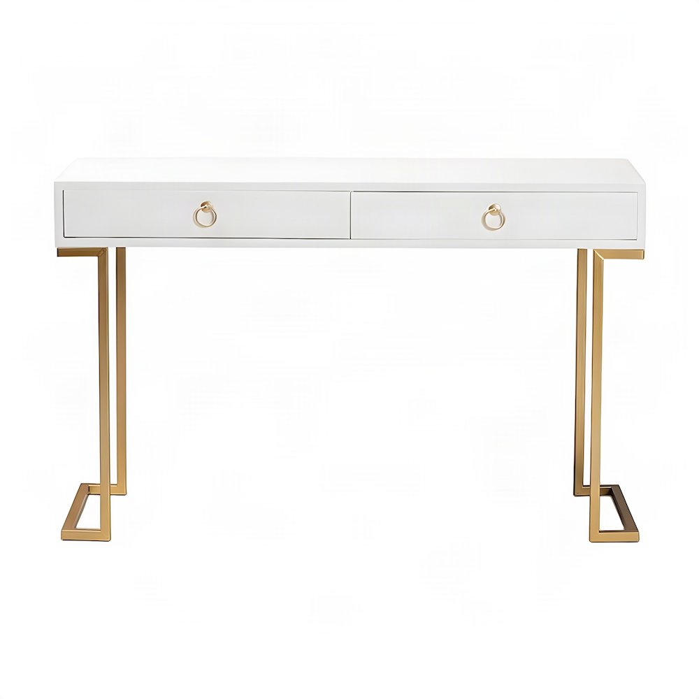 Firwood 2-Drawer Console Table, Entryway Sofa Table with Metal Legs, White/Gold