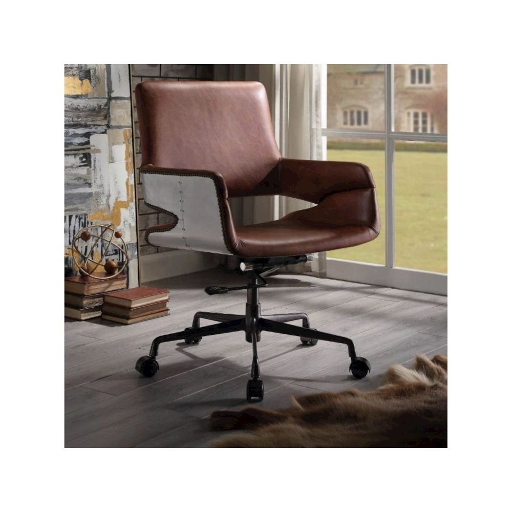 Kamau Swivel Office Chair, Vintage Cocoa Top Grain Leather