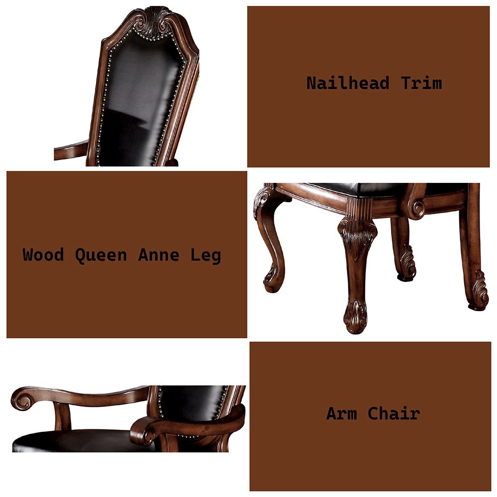 Chateau De Ville Arm Chair (Set-2), Black Leatherette & Cherry