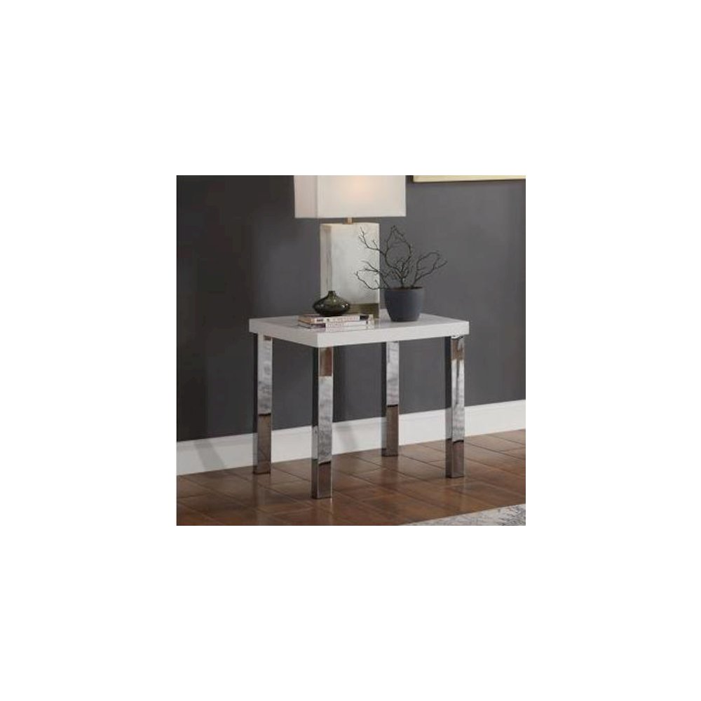 Harta End Table, White High Gloss & Chrome