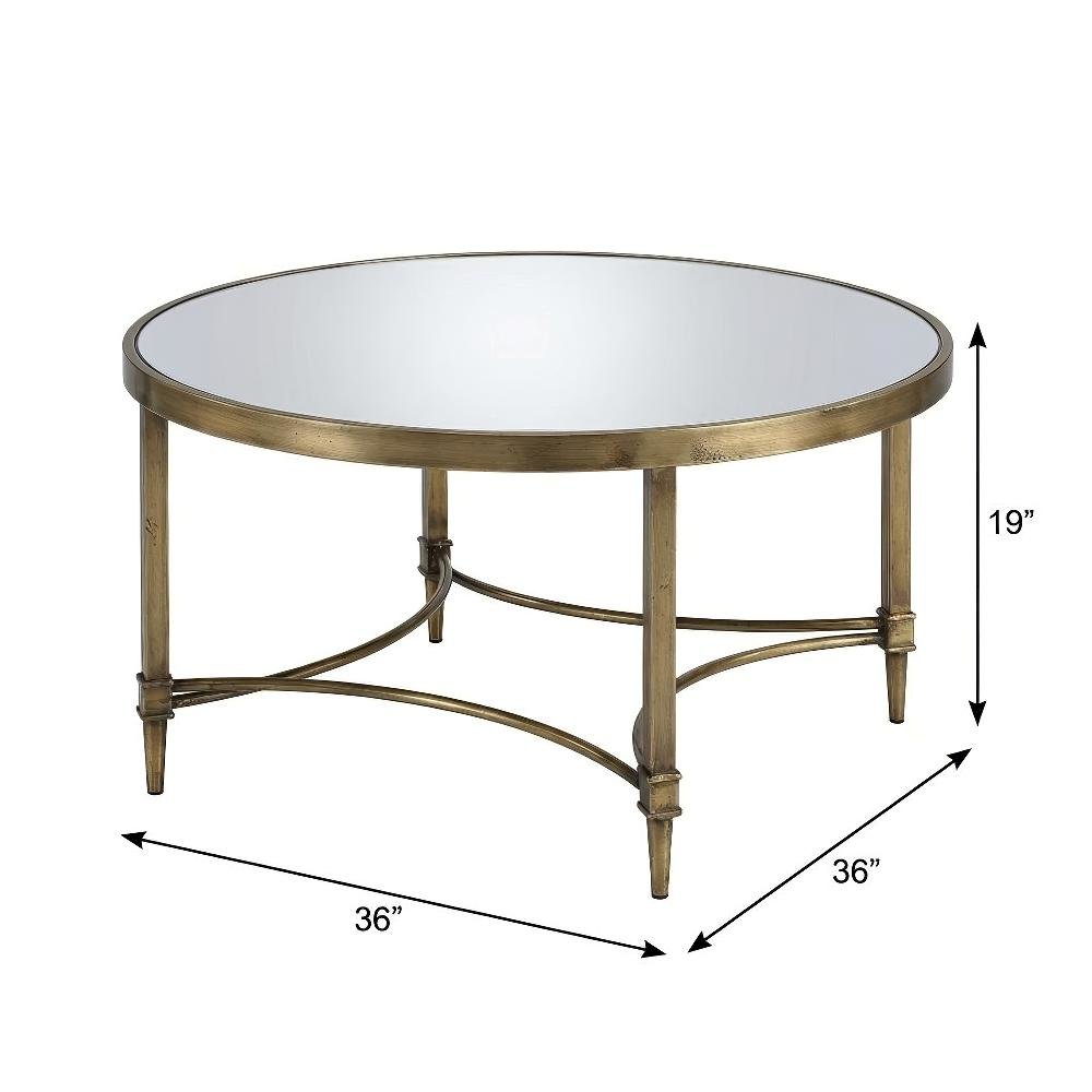 Mirrored Coffee Table with Antique Brass Finish and Sleek Design