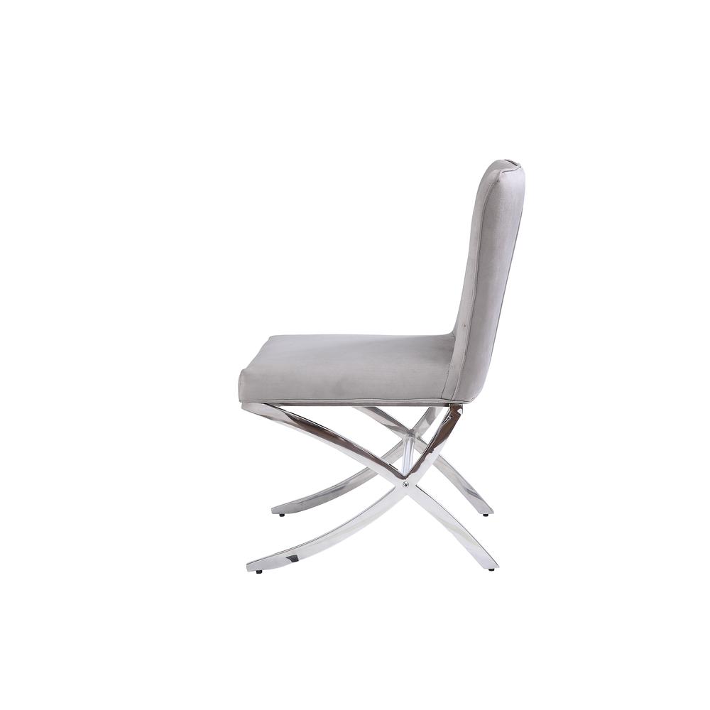 Daire Side Chair (Set-2), Light Gray Velvet & Chrome