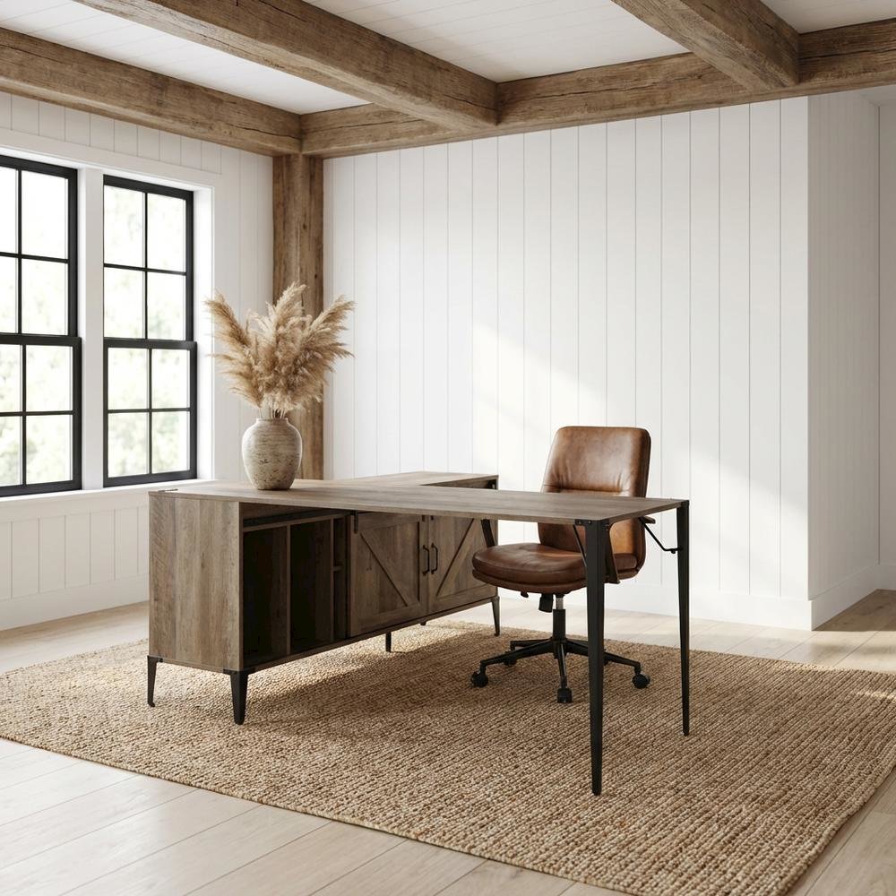 Rustic Oak And Black Finish Writing Desk With Industrial Style And Metal Frame
