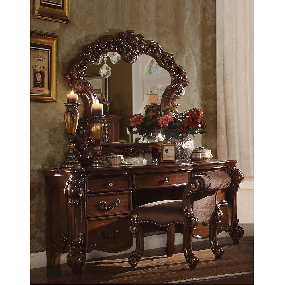 Vendome Vanity Stool, Fabric & Cherry