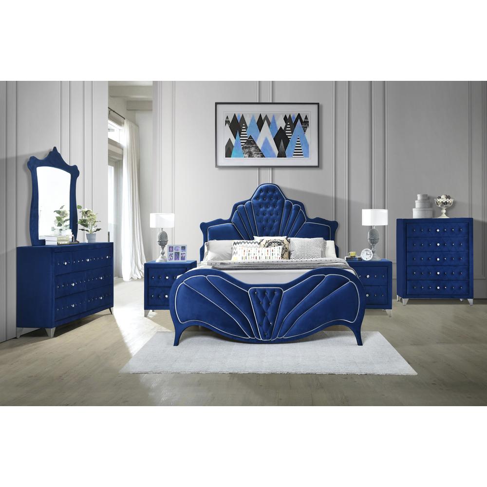 Dante Queen Bed, Blue Velvet