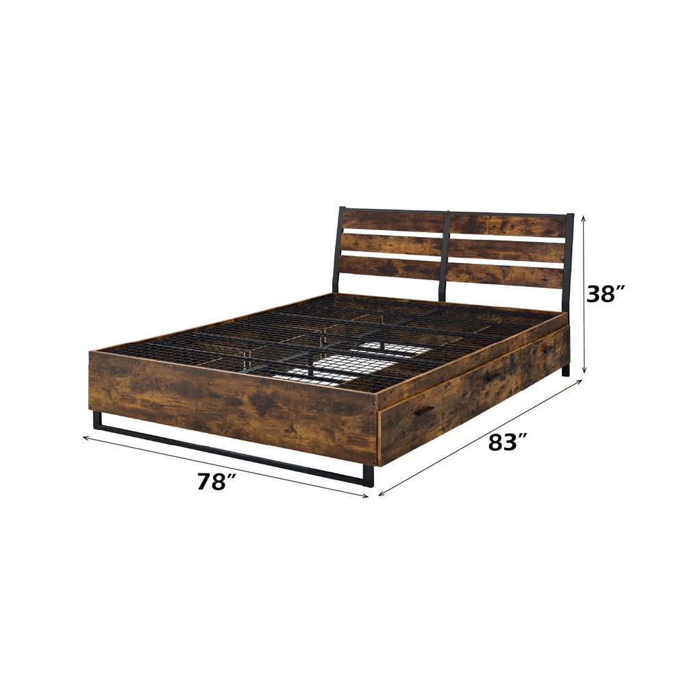 Juvanth Eastern King Bed w/Storage, Rustic Oak & Black