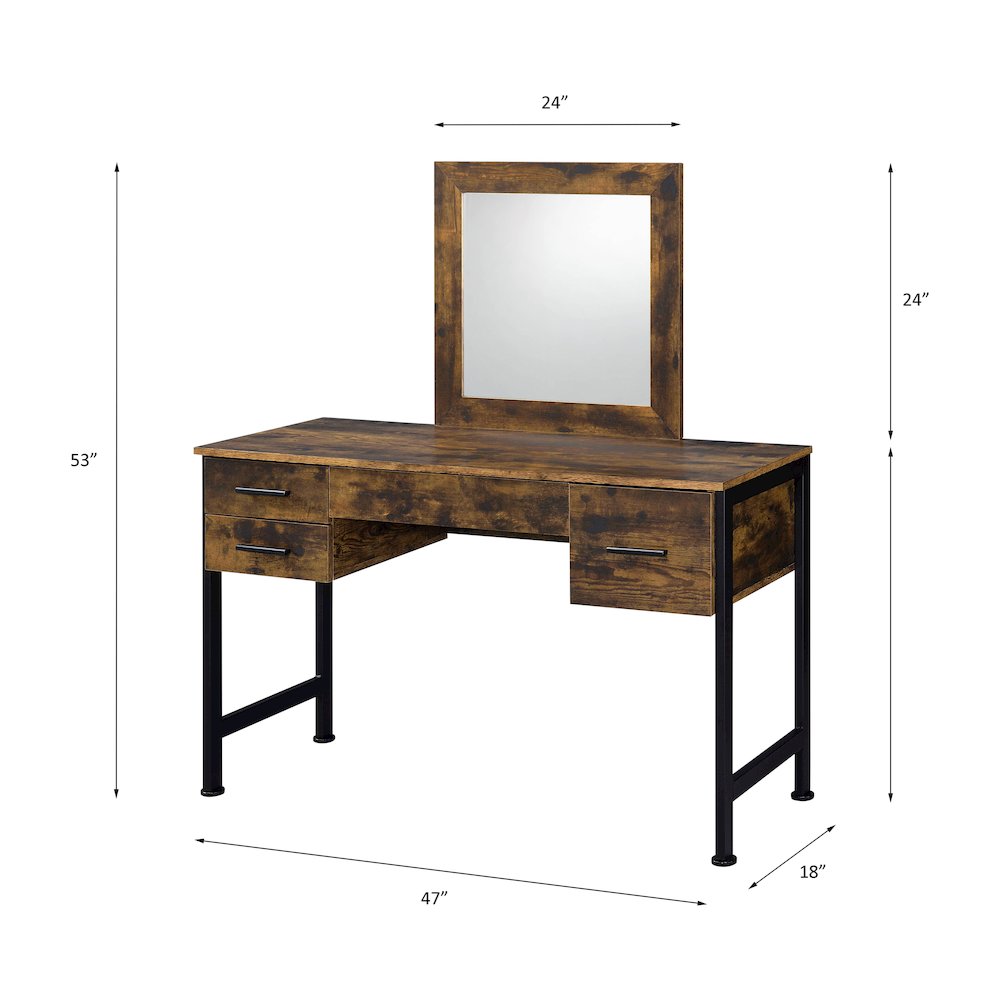 Juvanth Vanity Desk & Mirror, Rustic Oak & Black