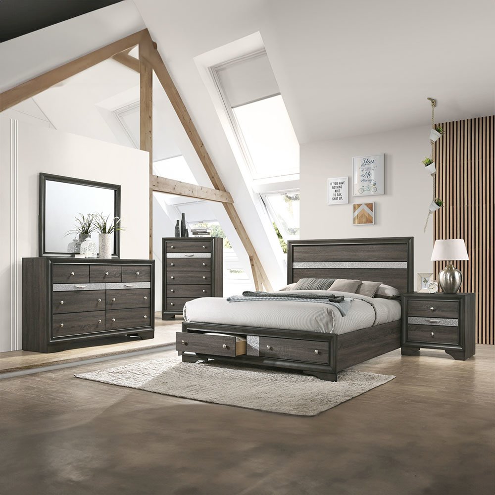 Naima Queen Bed w/Storage, Gray