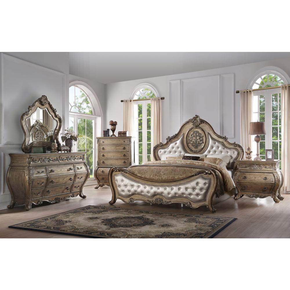 Ragenardus Queen Bed, Leatherette & Vintage Oak
